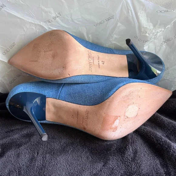 Jimmy Choo Abel Blue Denim Pointed Toe Pumps - Picture 6 of 8